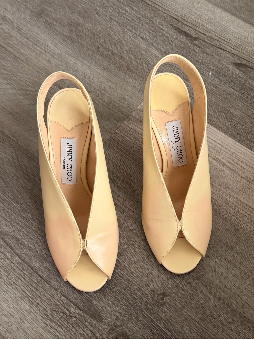 Jimmy Choo Cream Open-Toe Slingback Heels